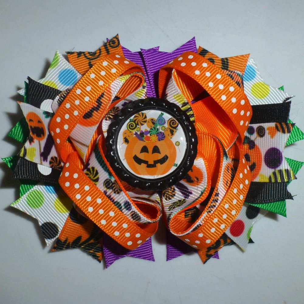 Halloween Trick or Treat Candy Bucket Girls 5-Inch Hair Bow Clip
